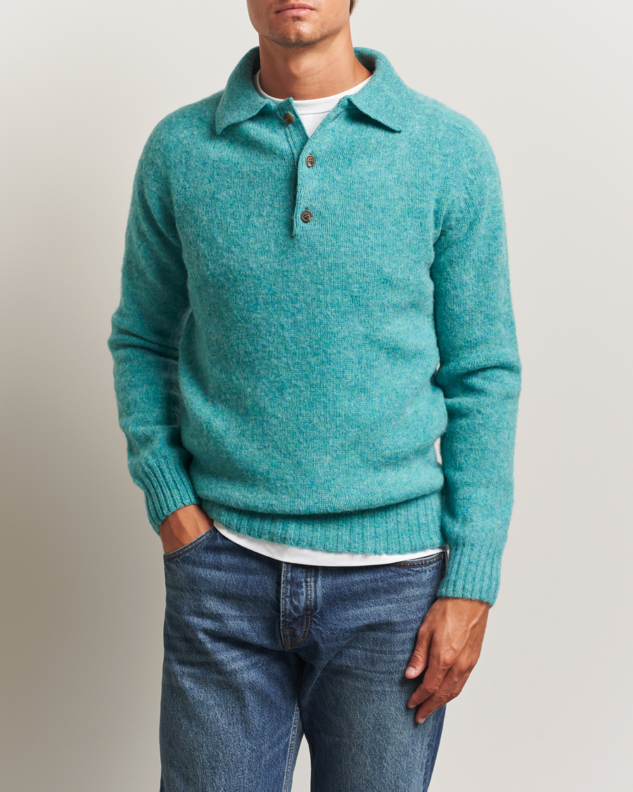 Homme | Pulls Et Tricots | Harley Of Scotland | Brushed Supersoft Lambswool Polo Hummingbird