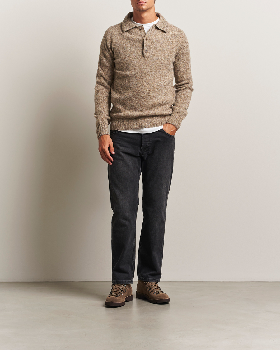 Homme | Pulls Et Tricots | Harley Of Scotland | Brushed Supersoft Lambswool Polo Pebble