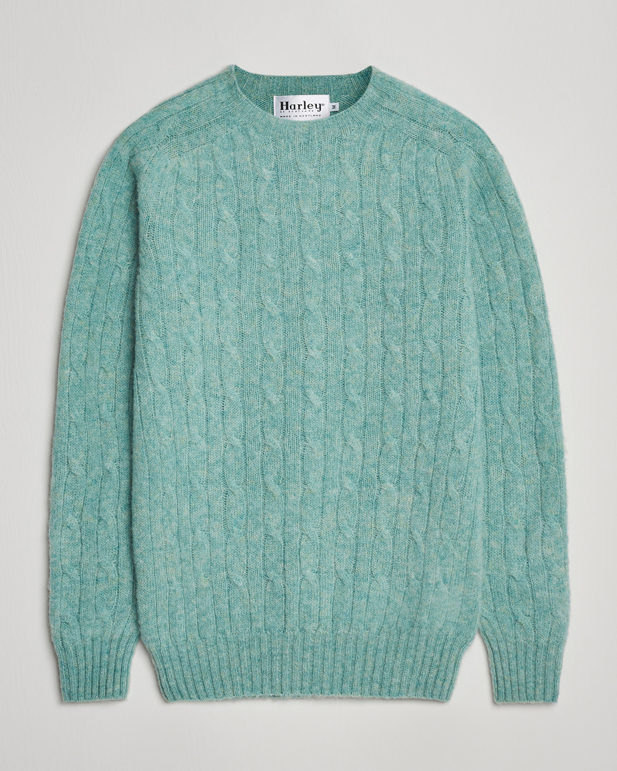 Homme | Pulls Et Tricots | Harley Of Scotland | Brushed Supersoft Lambswool Cable Opal
