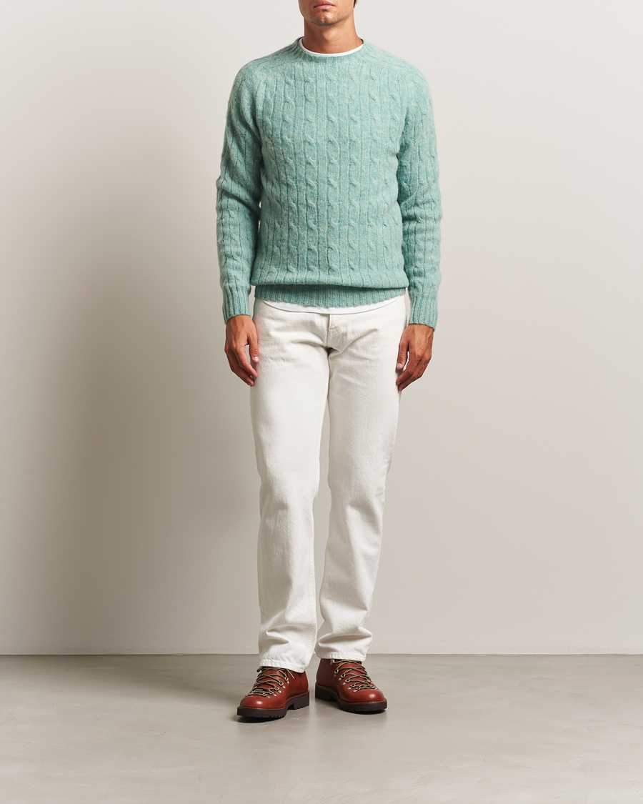 Homme | Pulls Et Tricots | Harley Of Scotland | Brushed Supersoft Lambswool Cable Opal