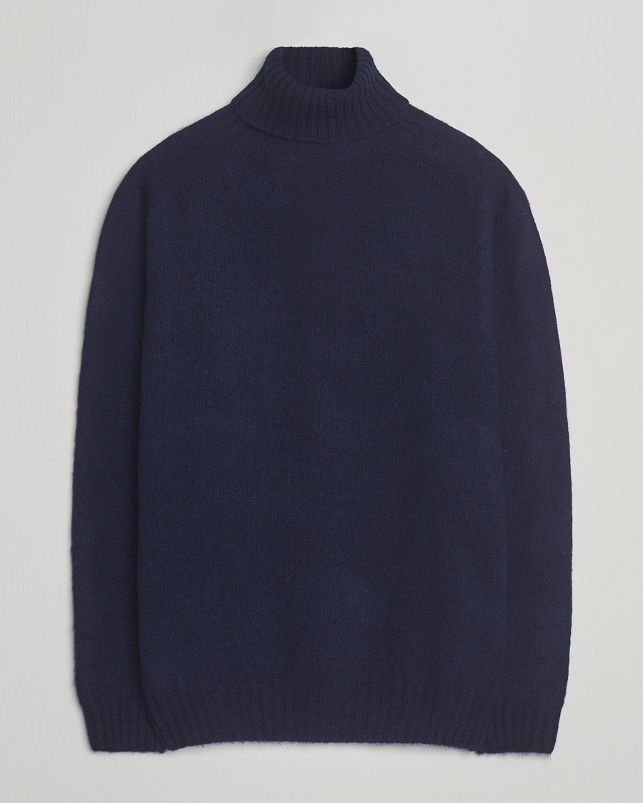 Homme | Pulls Et Tricots | Harley Of Scotland | Brushed Supersoft Lambswool Rollneck Navy