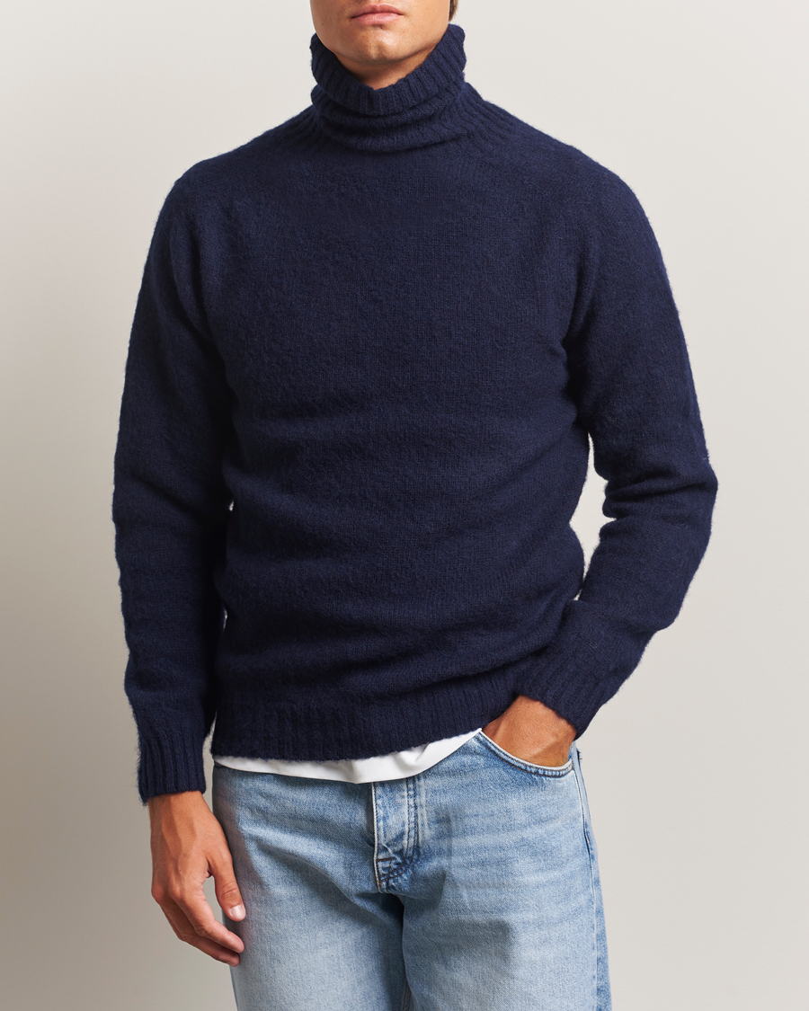 Homme | Pulls Et Tricots | Harley Of Scotland | Brushed Supersoft Lambswool Rollneck Navy