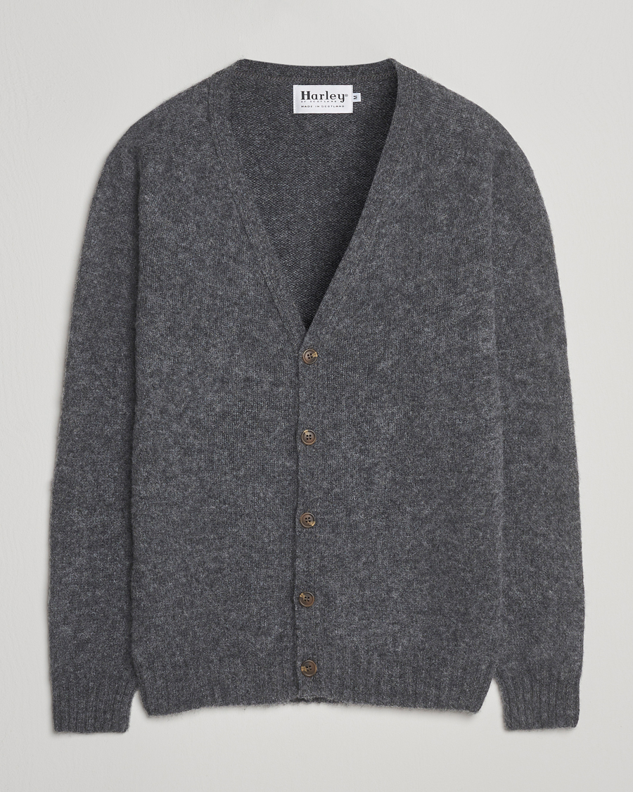 Homme | Pulls Et Tricots | Harley Of Scotland | Brushed Supersoft Lambswool Cardigan Basalt