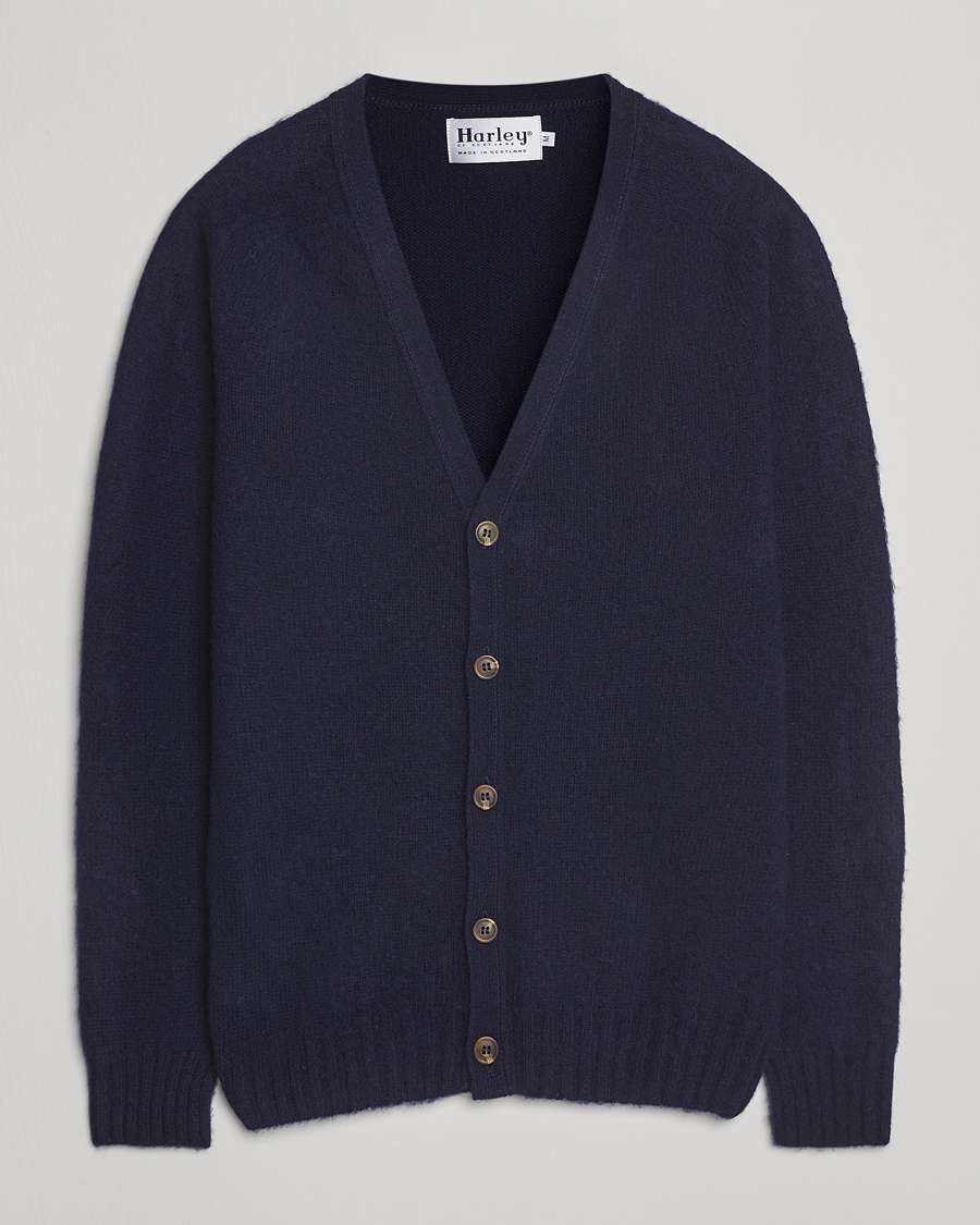 Homme | Pulls Et Tricots | Harley Of Scotland | Brushed Supersoft Lambswool Cardigan Navy