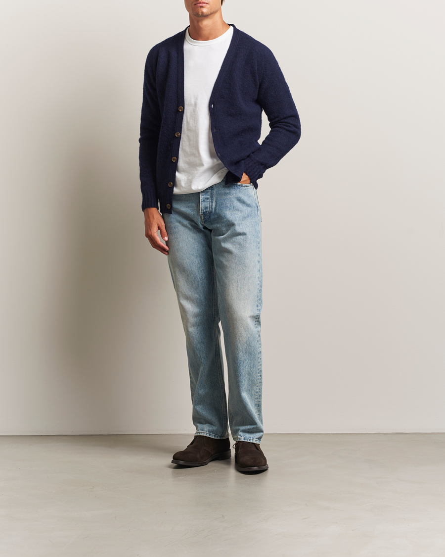Homme | Pulls Et Tricots | Harley Of Scotland | Brushed Supersoft Lambswool Cardigan Navy