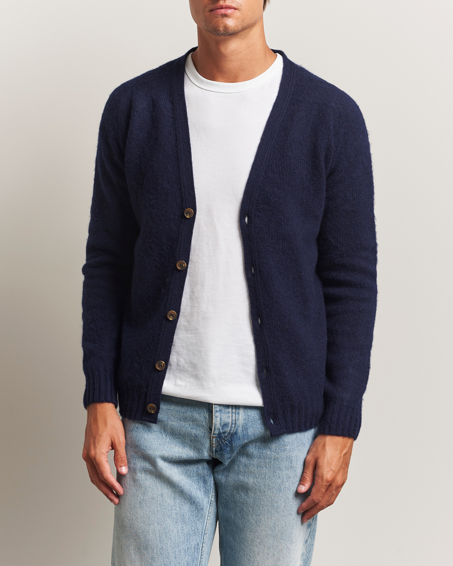 Homme | Pulls Et Tricots | Harley Of Scotland | Brushed Supersoft Lambswool Cardigan Navy