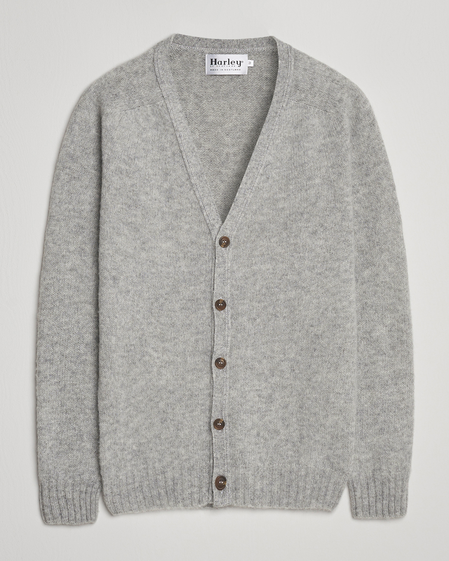Homme | Pulls Et Tricots | Harley Of Scotland | Brushed Supersoft Lambswool Cardigan Silver