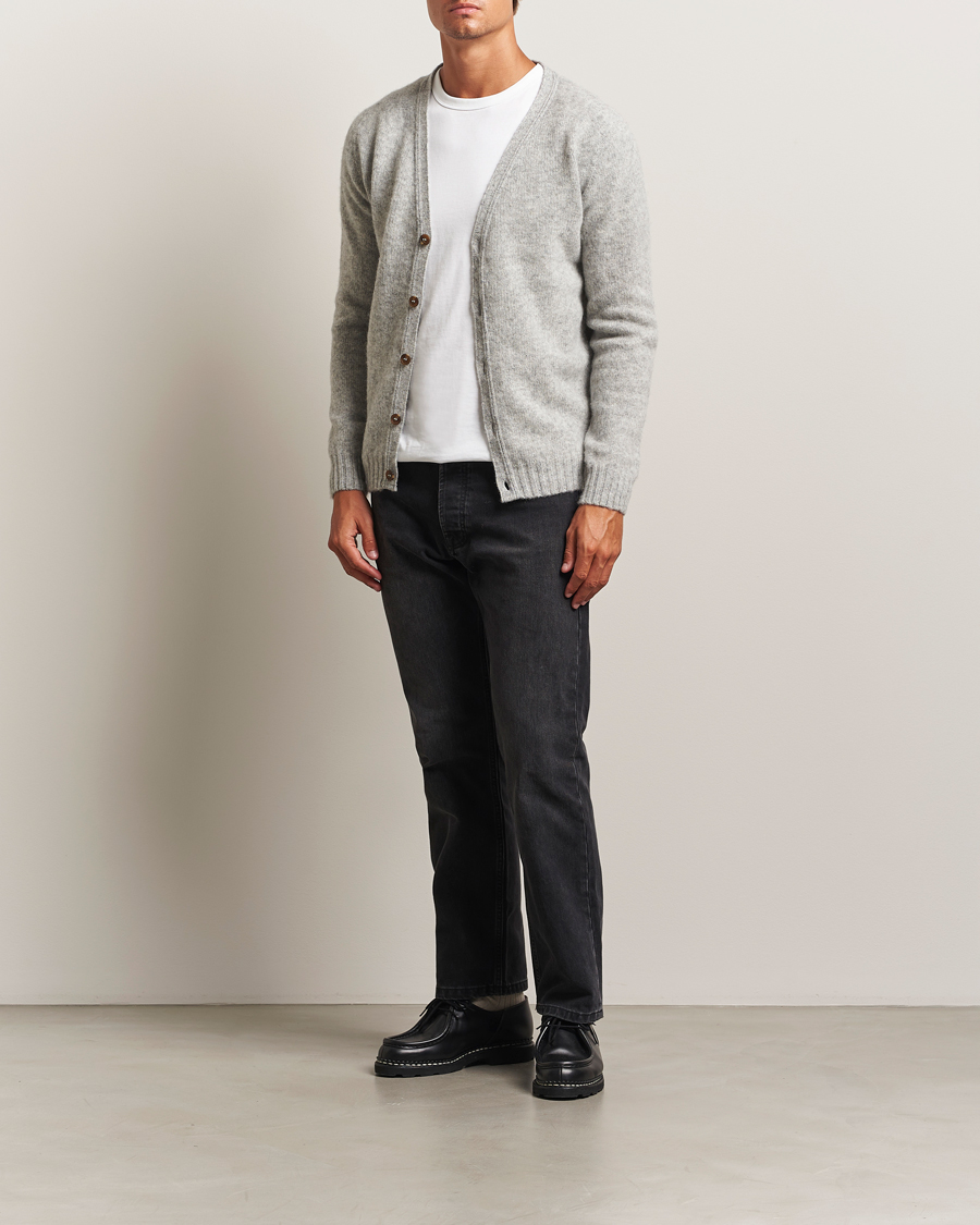Homme | Pulls Et Tricots | Harley Of Scotland | Brushed Supersoft Lambswool Cardigan Silver