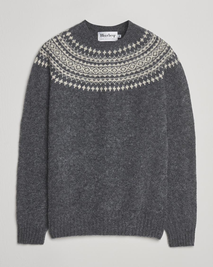 Homme | Pulls Et Tricots | Harley Of Scotland | Brushed Supersoft Lambswool Yolk Fairisle Grey