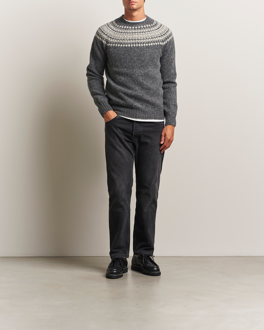 Homme | Pulls Et Tricots | Harley Of Scotland | Brushed Supersoft Lambswool Yolk Fairisle Grey