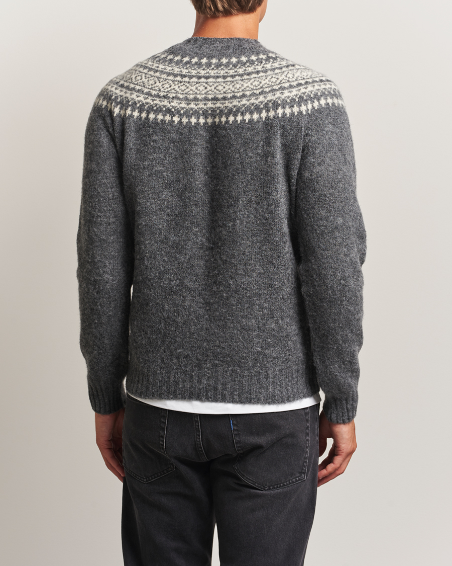 Homme | Pulls Et Tricots | Harley Of Scotland | Brushed Supersoft Lambswool Yolk Fairisle Grey