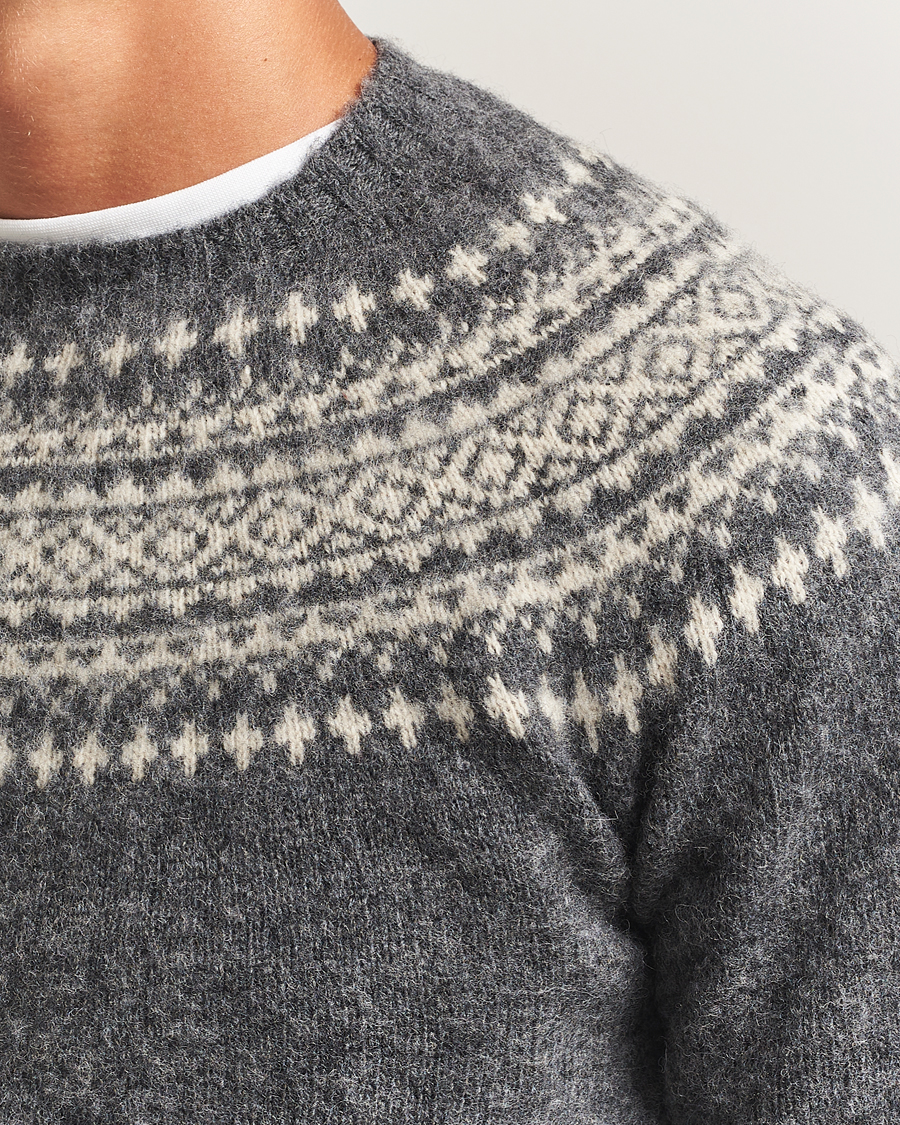 Homme | Pulls Et Tricots | Harley Of Scotland | Brushed Supersoft Lambswool Yolk Fairisle Grey