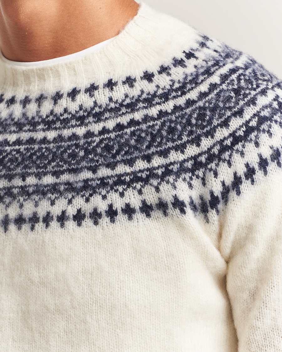 Homme | Pulls Et Tricots | Harley Of Scotland | Brushed Supersoft Lambswool Yolk Fairisle White