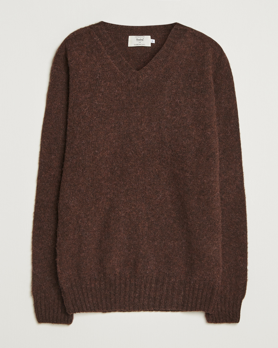 Homme | Pulls Et Tricots | Harley Of Scotland for Care of Carl | Harley Of Scotland Brushed Supersoft Lambswool V-Neck Brown