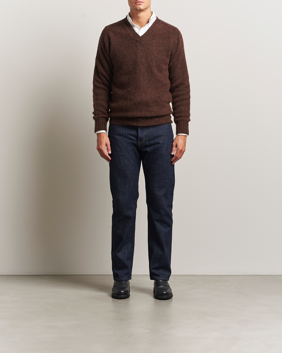Homme | Pulls Et Tricots | Harley Of Scotland for Care of Carl | Harley Of Scotland Brushed Supersoft Lambswool V-Neck Brown