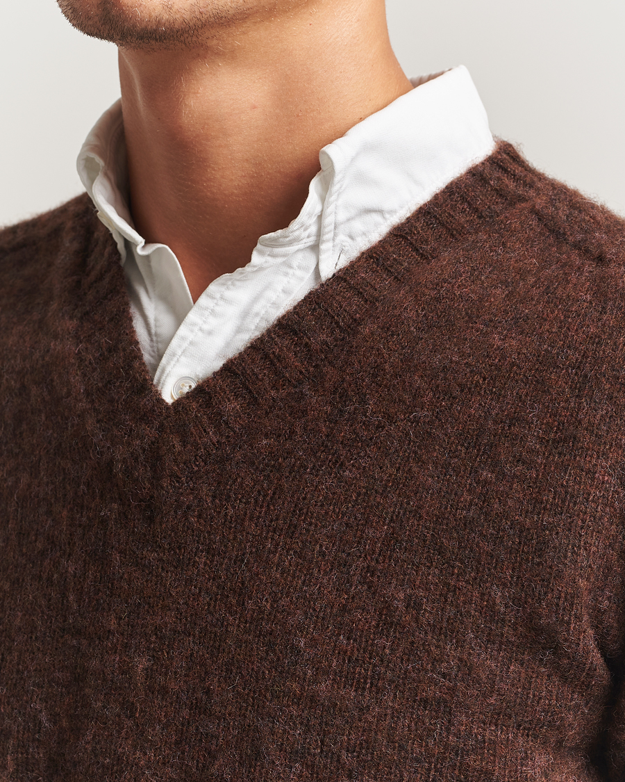 Homme | Pulls Et Tricots | Harley Of Scotland for Care of Carl | Harley Of Scotland Brushed Supersoft Lambswool V-Neck Brown
