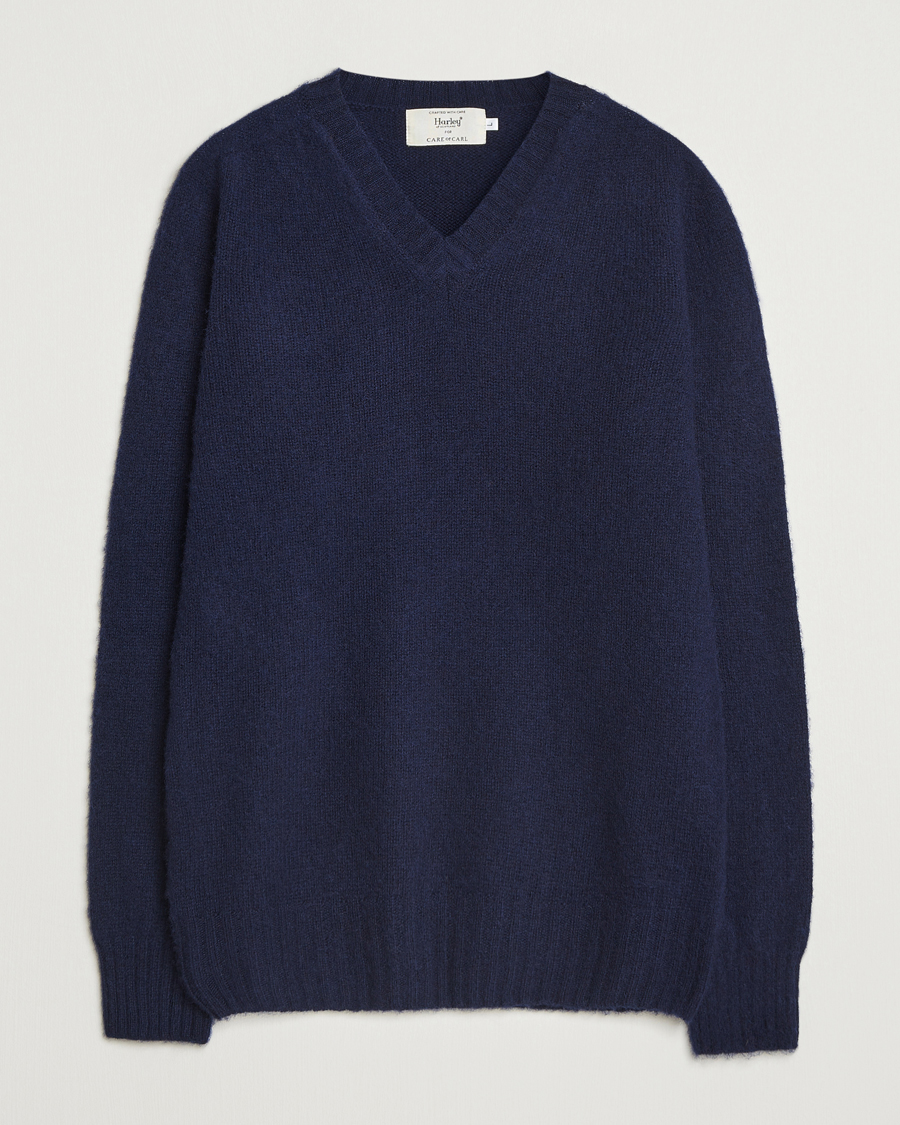 Homme | Pulls Et Tricots | Harley Of Scotland for Care of Carl | Harley Of Scotland Brushed Supersoft Lambswool V-Neck Navy