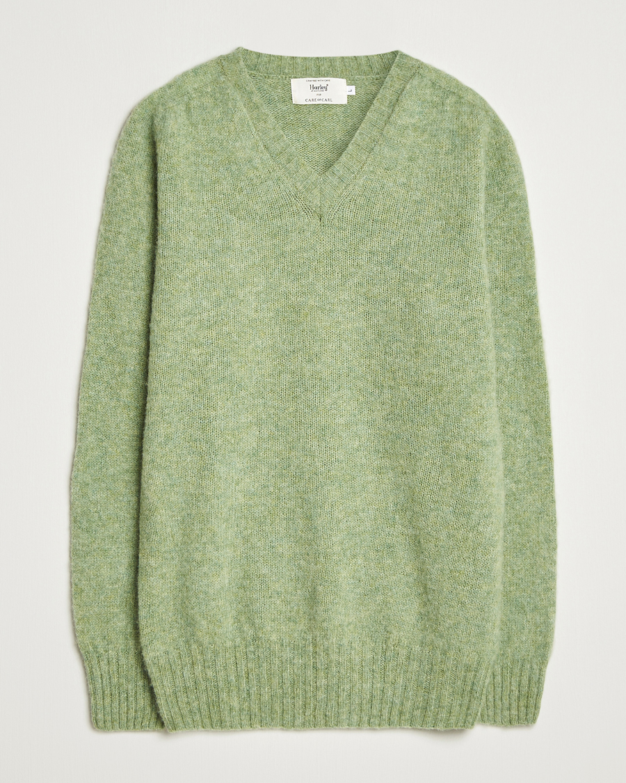 Homme | Pulls Et Tricots | Harley Of Scotland | Brushed Supersoft Lambswool V-Neck Light Green