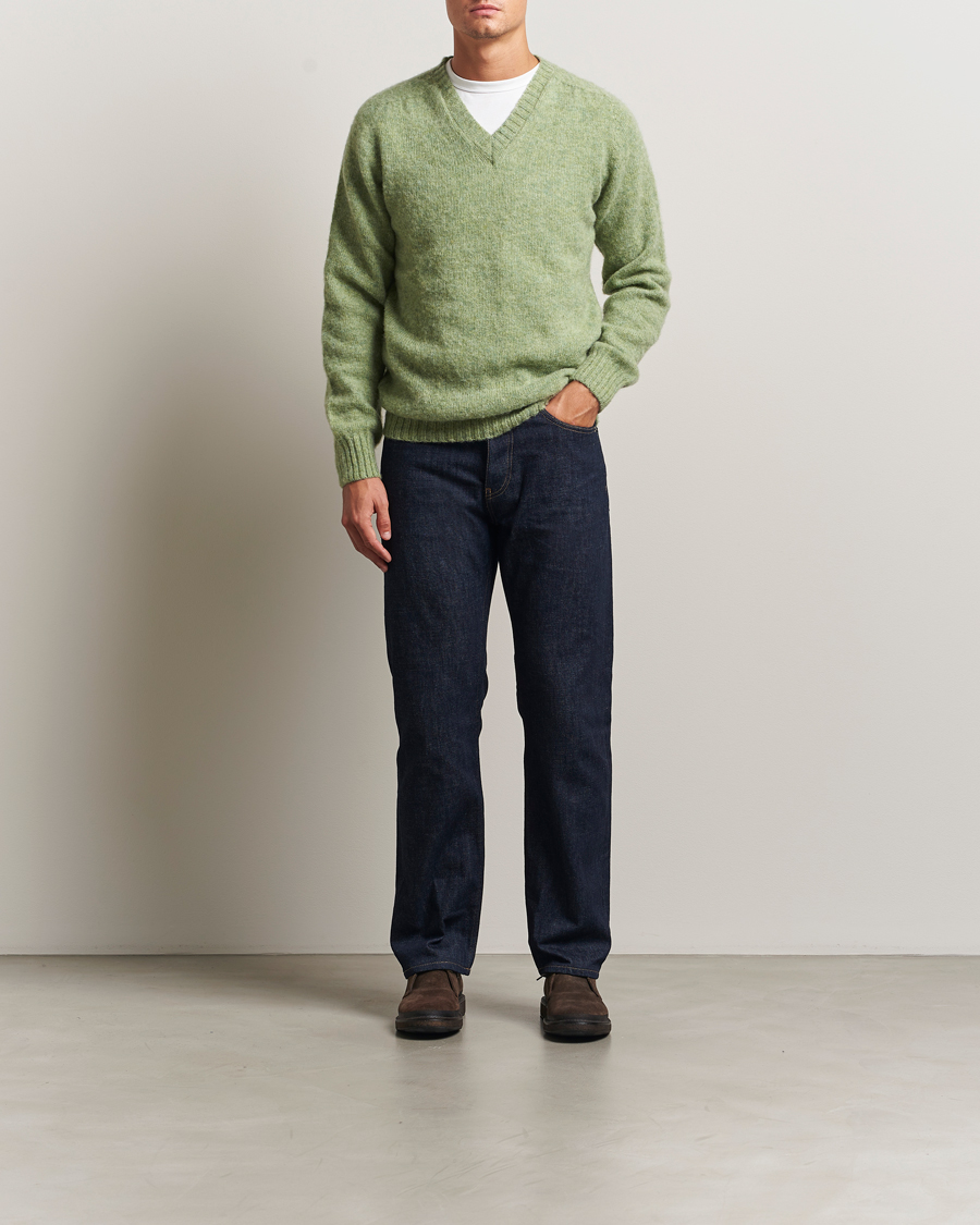 Homme | Pulls Et Tricots | Harley Of Scotland | Brushed Supersoft Lambswool V-Neck Light Green