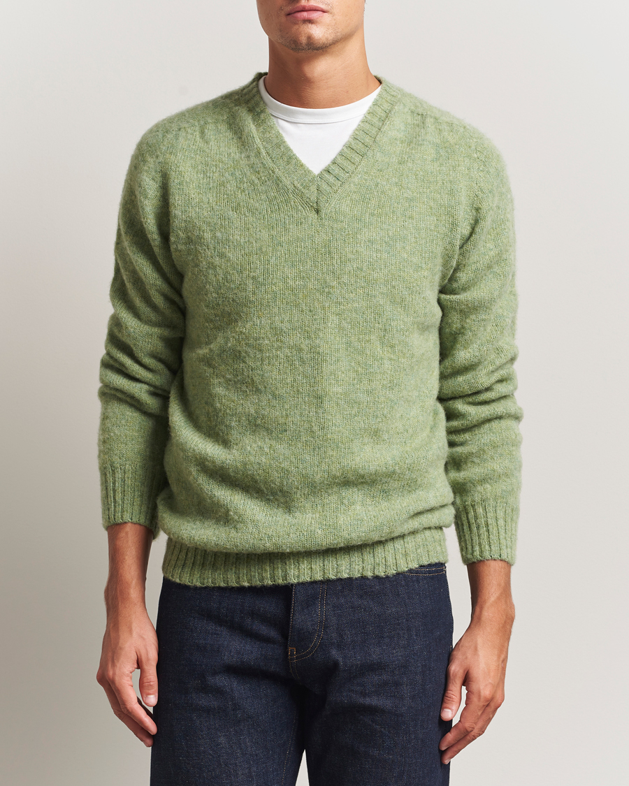Homme | Pulls Et Tricots | Harley Of Scotland | Brushed Supersoft Lambswool V-Neck Light Green