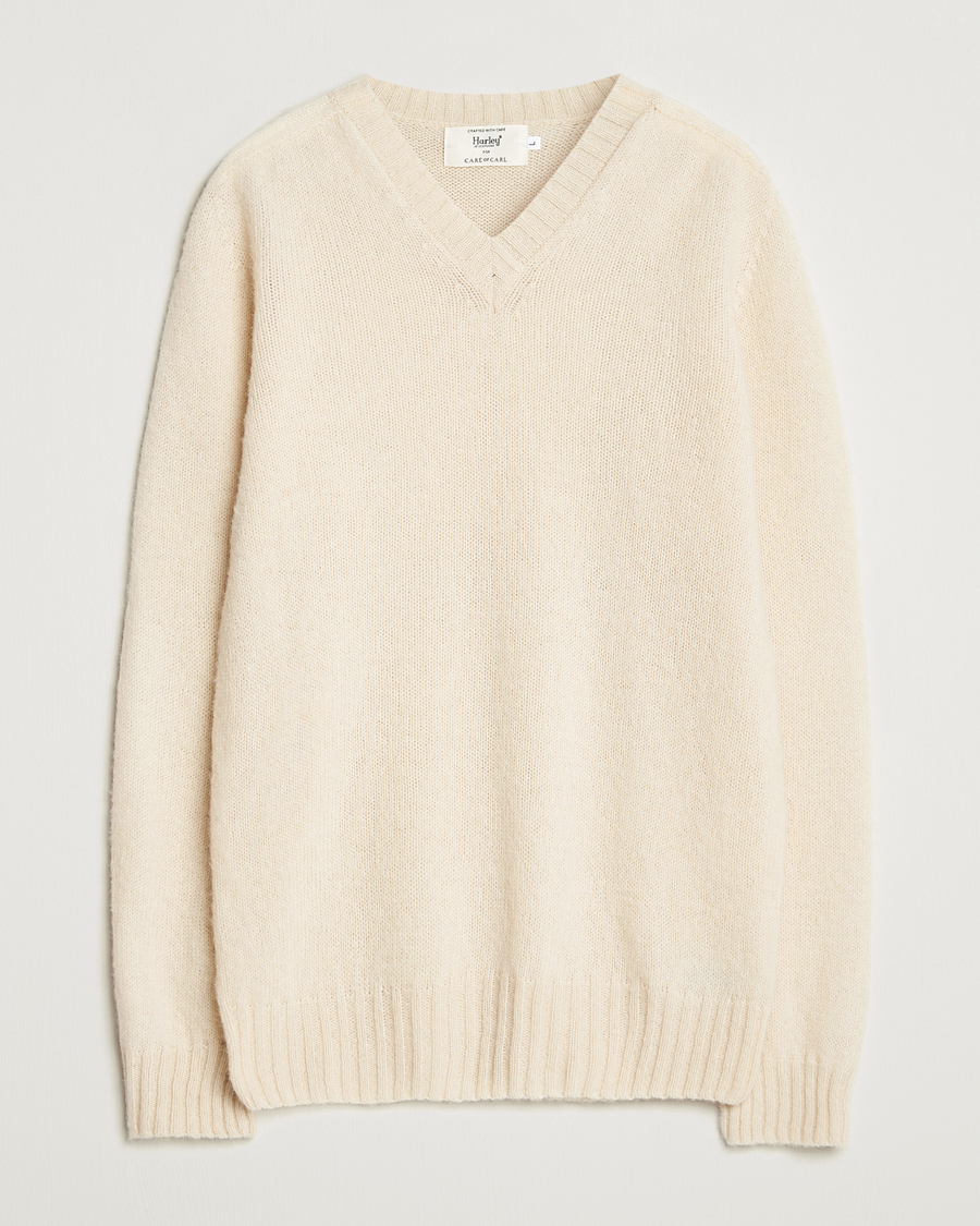 Homme | Pulls Et Tricots | Harley Of Scotland for Care of Carl | Harley Of Scotland Brushed Supersoft Lambswool V-Neck Vanilla