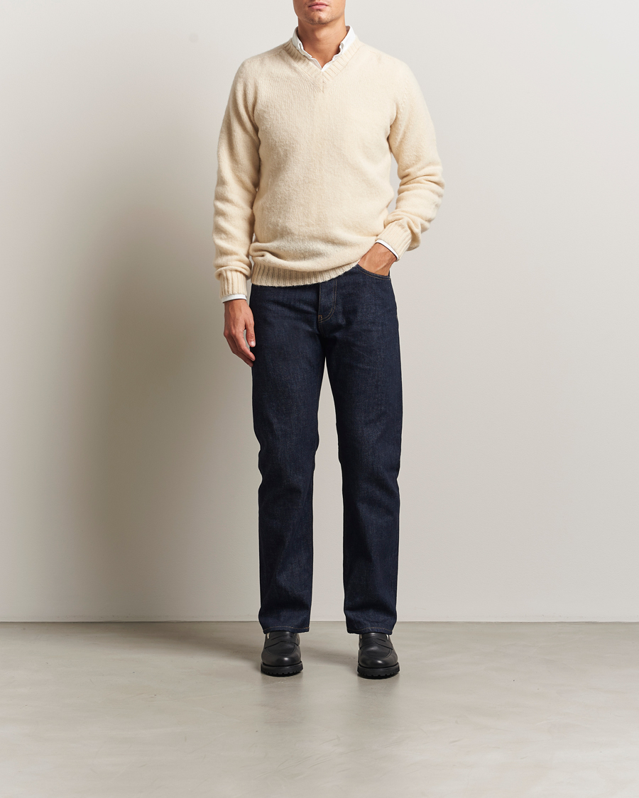 Homme | Pulls Et Tricots | Harley Of Scotland for Care of Carl | Harley Of Scotland Brushed Supersoft Lambswool V-Neck Vanilla