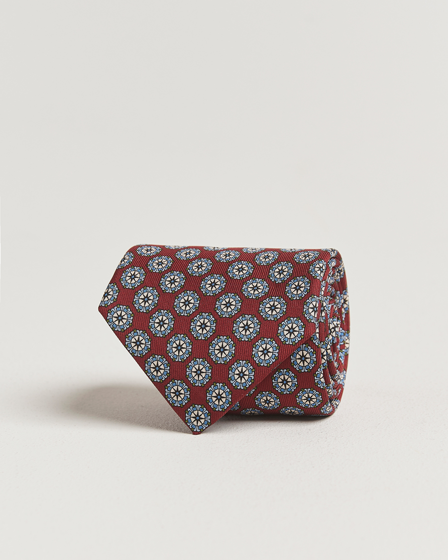 Homme | E. Marinella 3-Fold Printed Silk Tie Burgundy | E. Marinella | 3-Fold Printed Silk Tie Burgundy