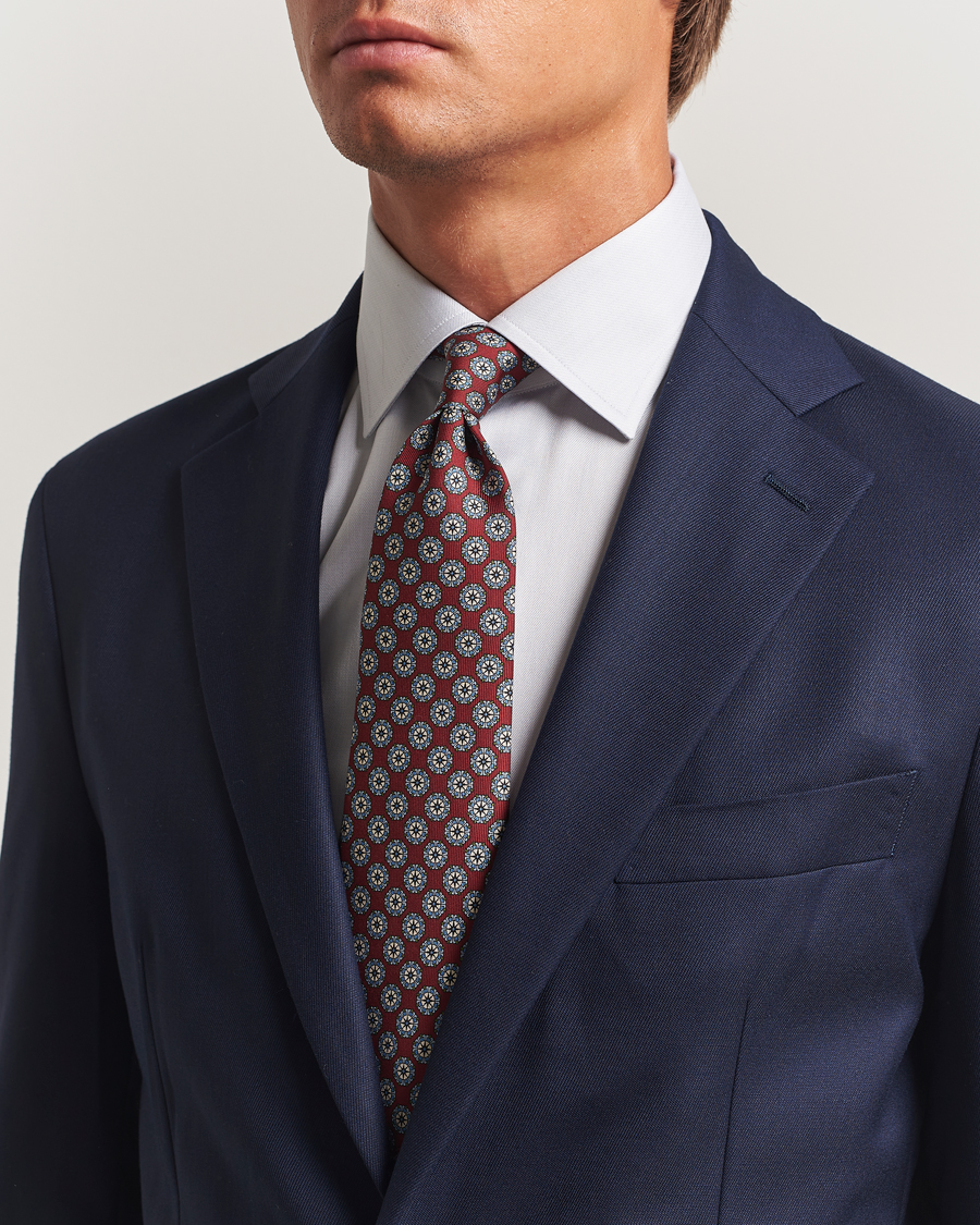 Homme | E. Marinella 3-Fold Printed Silk Tie Burgundy | E. Marinella | 3-Fold Printed Silk Tie Burgundy