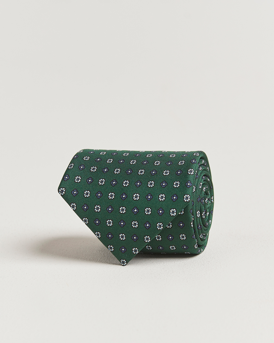 Homme | E. Marinella 3-Fold Printed Silk Tie Dark Green | E. Marinella | 3-Fold Printed Silk Tie Dark Green