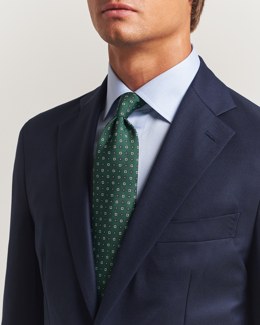 Homme | E. Marinella 3-Fold Printed Silk Tie Dark Green | E. Marinella | 3-Fold Printed Silk Tie Dark Green