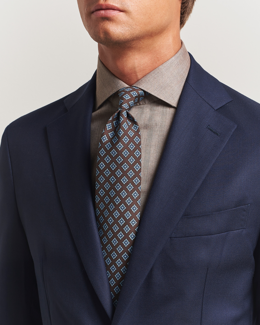 Homme | E. Marinella Archivio 3-Fold Printed Silk Tie Brown | E. Marinella | Archivio 3-Fold Printed Silk Tie Brown