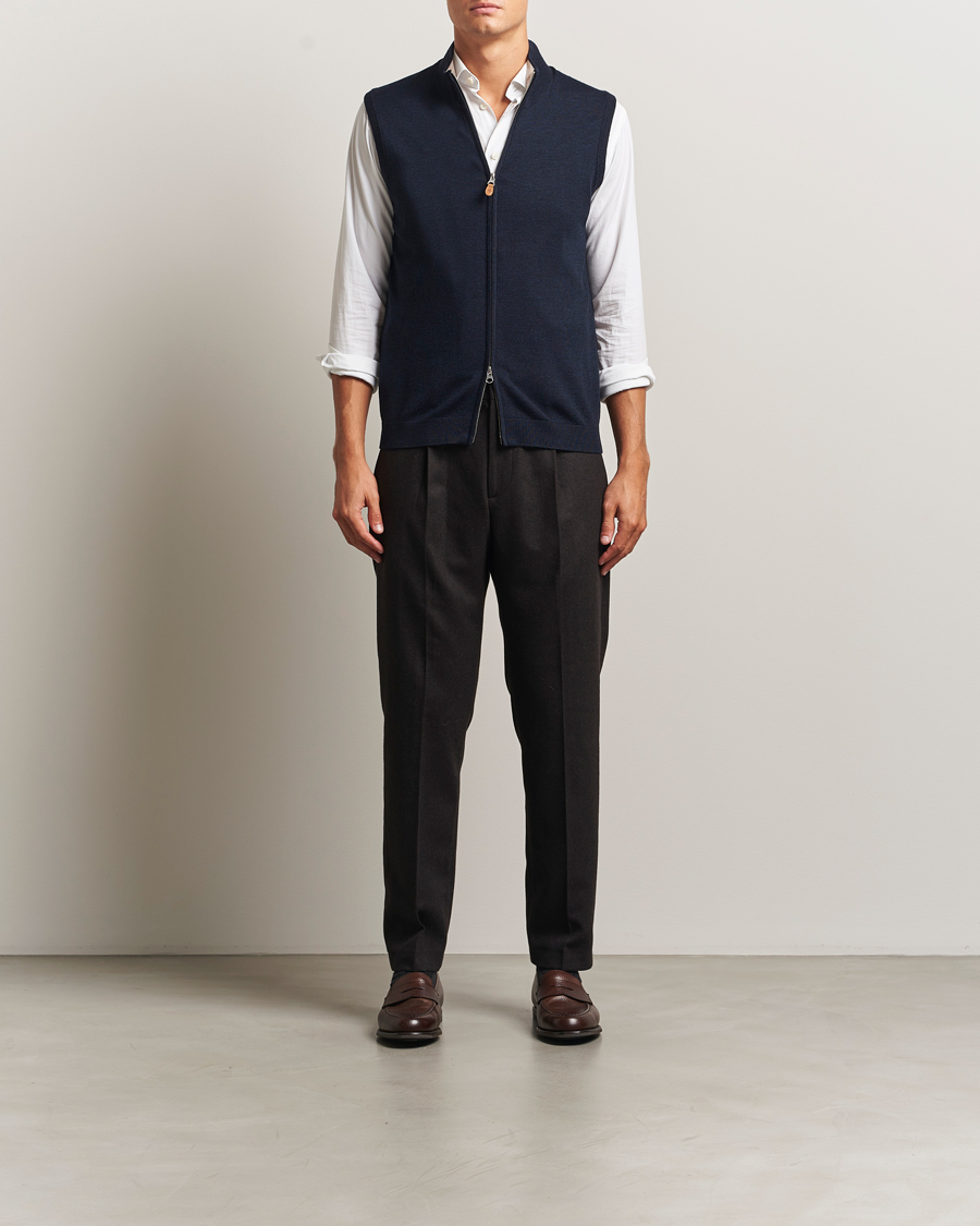Homme | Pulls Et Tricots | Morris | Merino Zip Vest Navy
