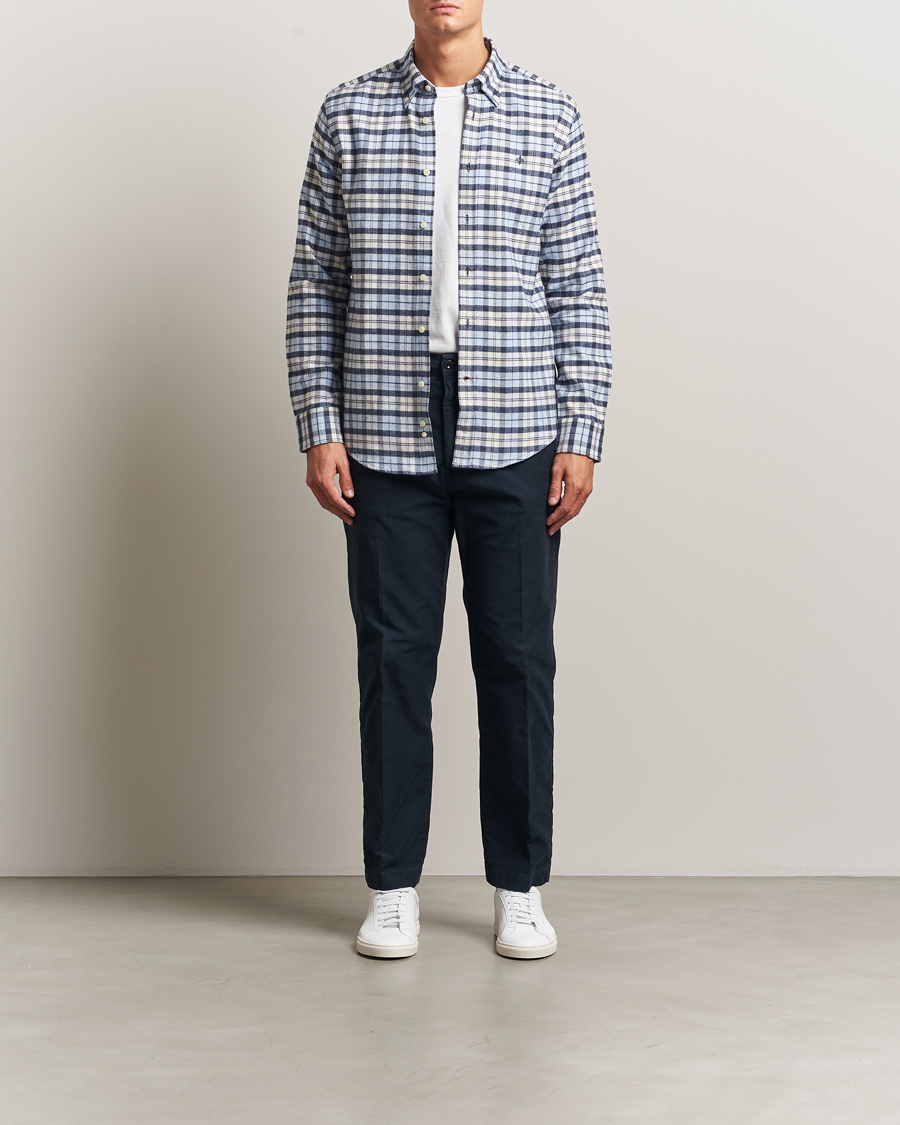 Homme | Chemises | Morris | Flannel Check Shirt Light Blue