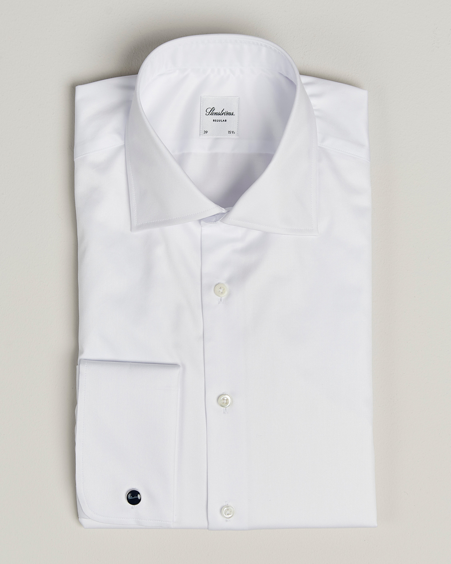 Homme | Chemises | Stenströms | Regular Fit Cotton Twill Double Cuff Shirt White