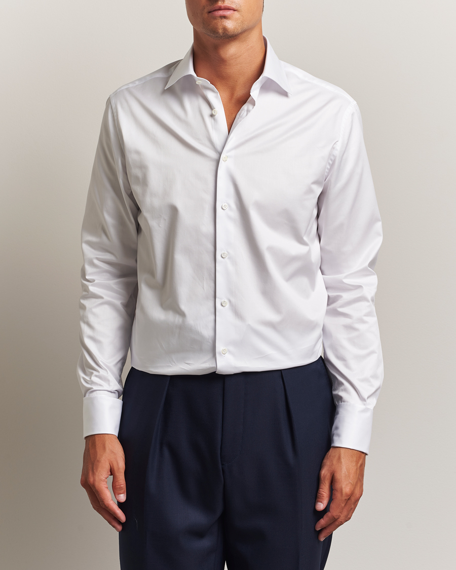 Homme | Chemises | Stenströms | Regular Fit Cotton Twill Double Cuff Shirt White