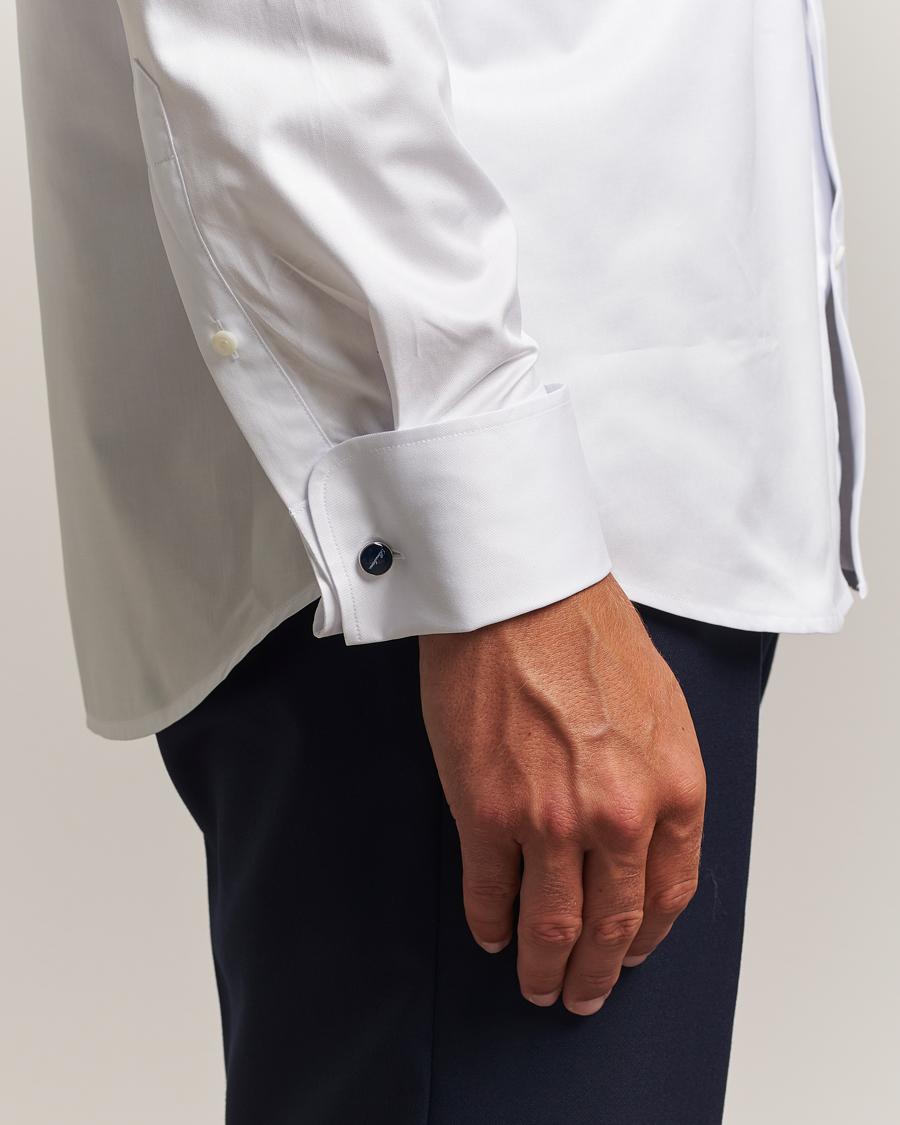 Homme | Chemises | Stenströms | Regular Fit Cotton Twill Double Cuff Shirt White