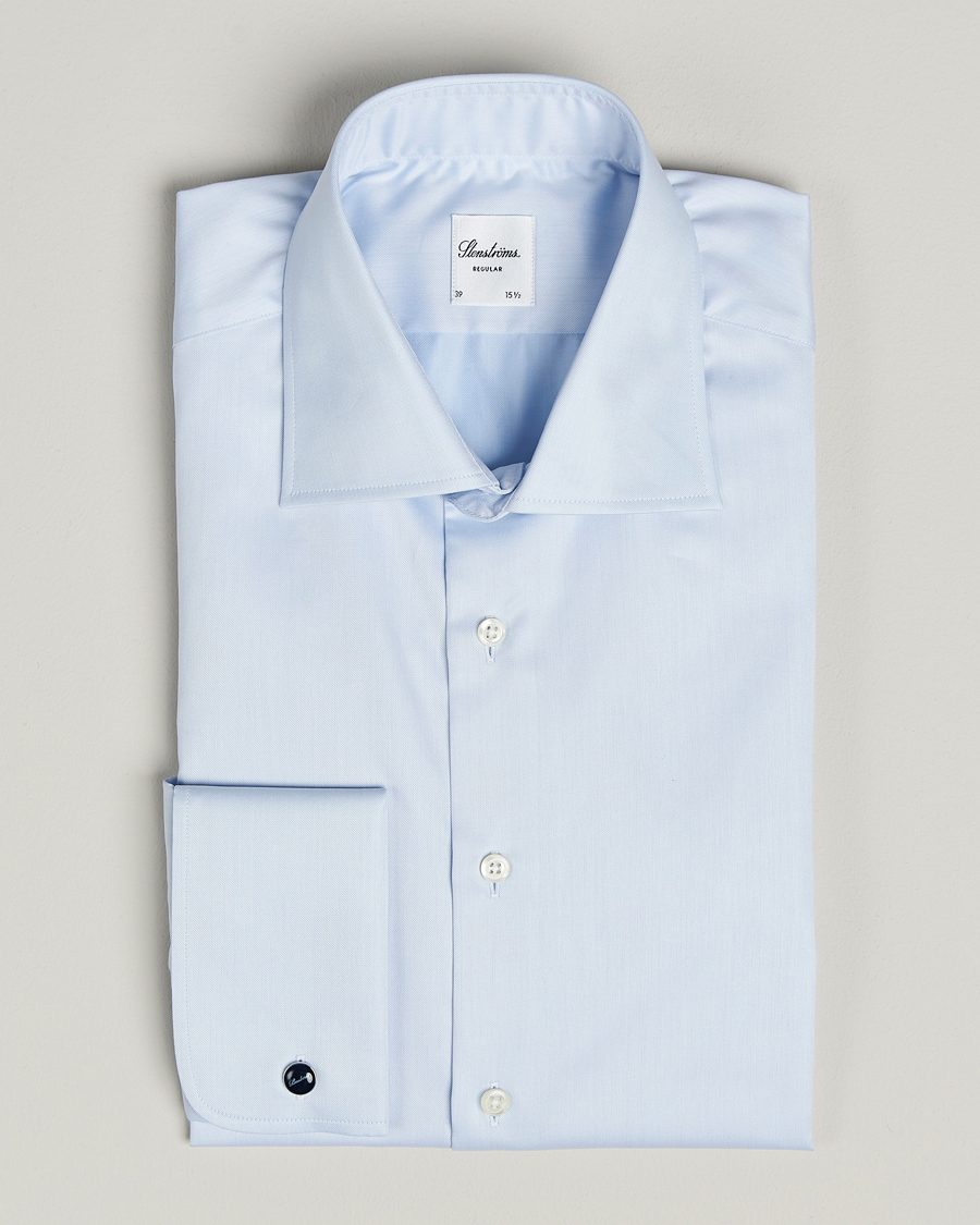 Homme | Chemises | Stenströms | Regular Fit Cotton Twill Double Cuff Shirt Blue