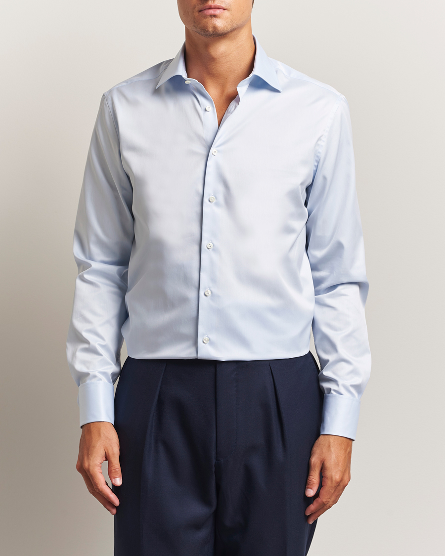 Homme | Chemises | Stenströms | Regular Fit Cotton Twill Double Cuff Shirt Blue