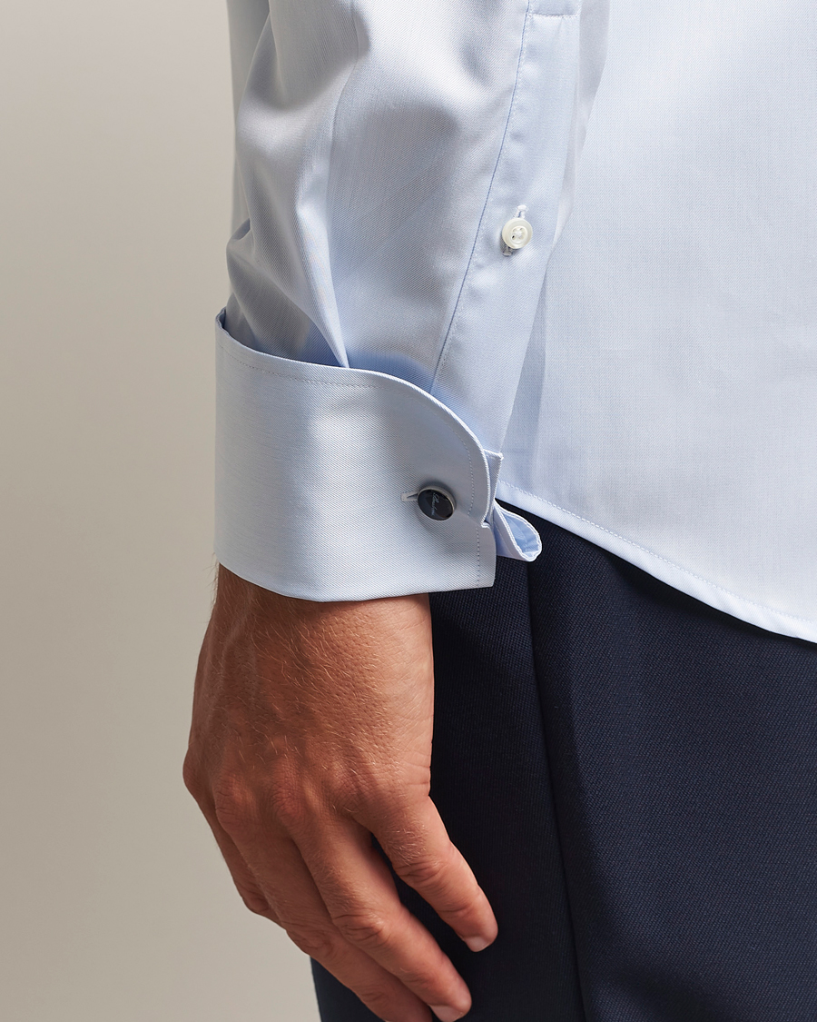 Homme | Chemises | Stenströms | Regular Fit Cotton Twill Double Cuff Shirt Blue