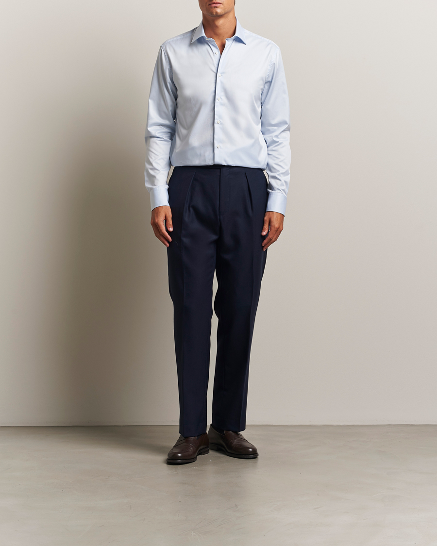 Homme | Chemises | Stenströms | Regular Fit Cotton Twill Shirt Blue
