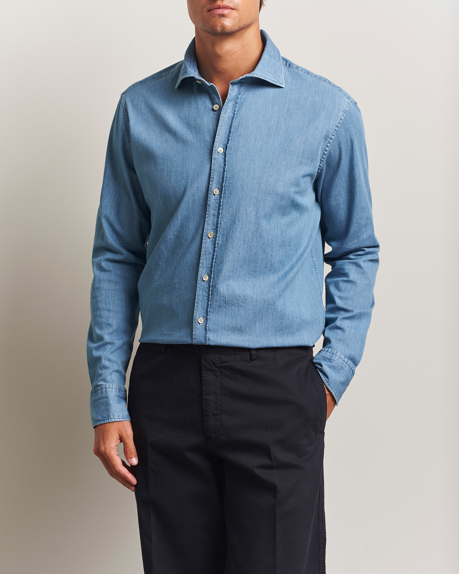 Homme | Chemises | Stenströms | Regular Fit Garment Washed Shirt Light Denim
