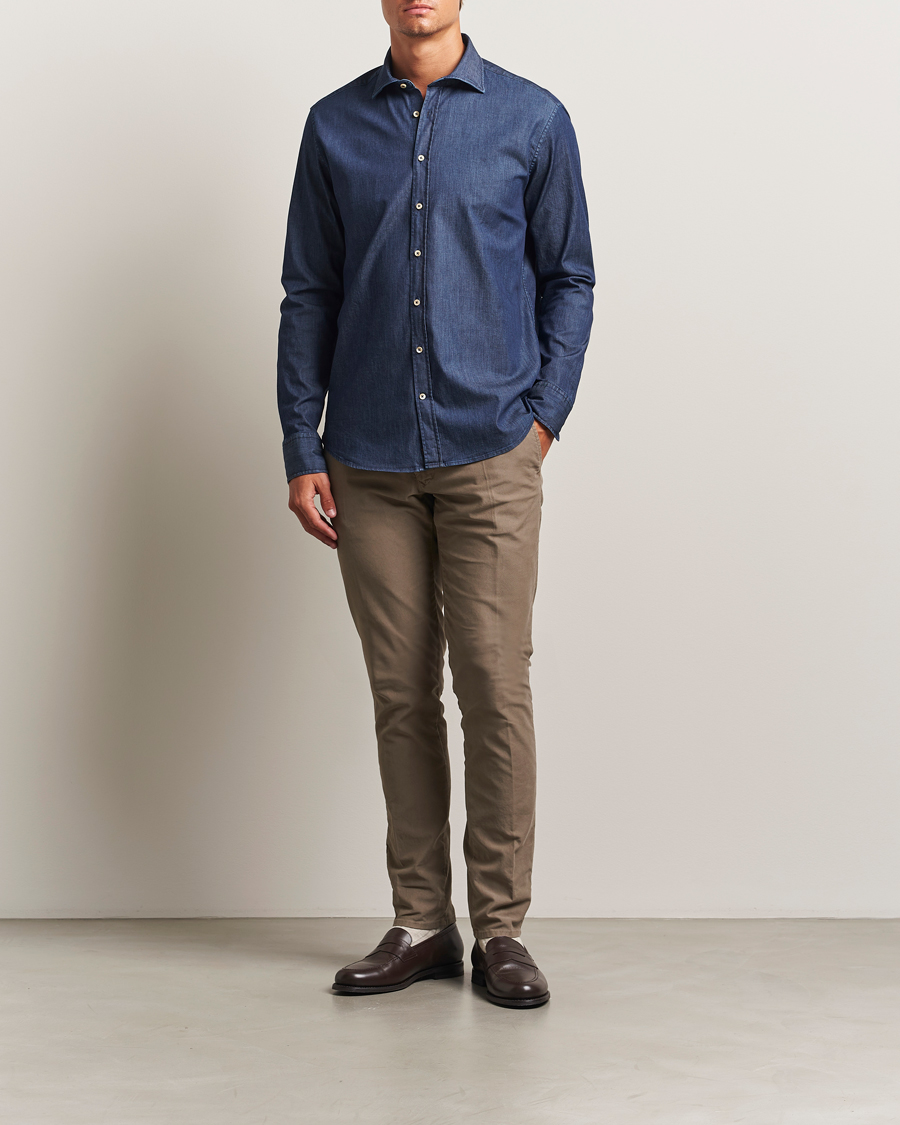 Homme | Chemises | Stenströms | Regular Fit Garment Washed Shirt Dark Denim