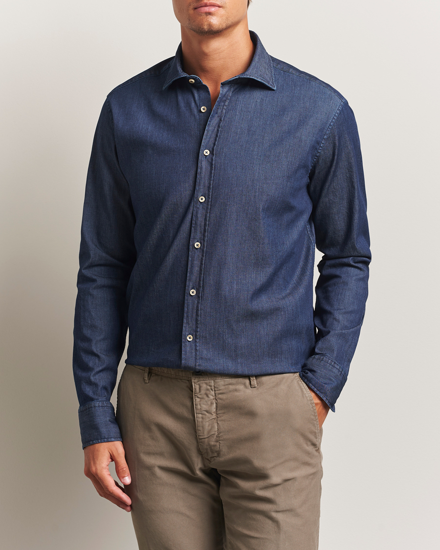 Homme | Chemises | Stenströms | Regular Fit Garment Washed Shirt Dark Denim