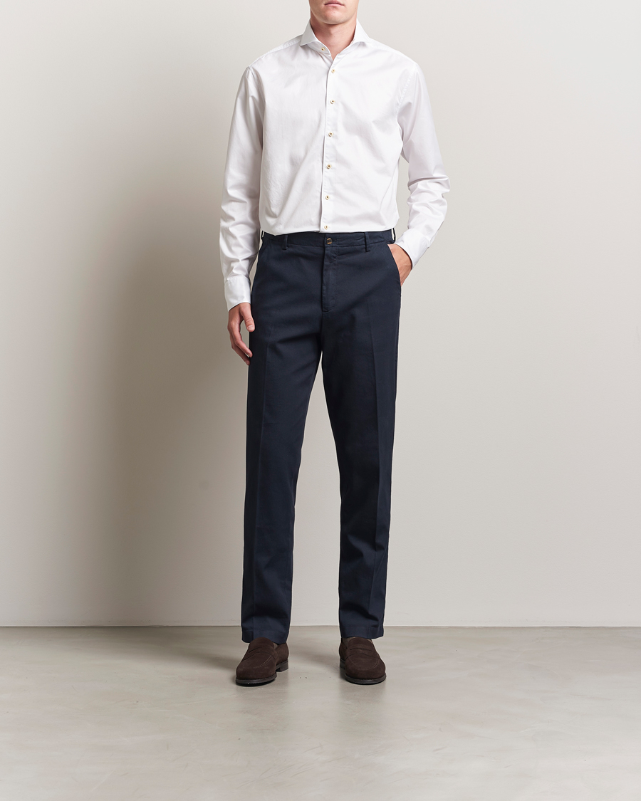 Homme | Chemises | Stenströms | Regular Fit Washed Cotton Plain Shirt White
