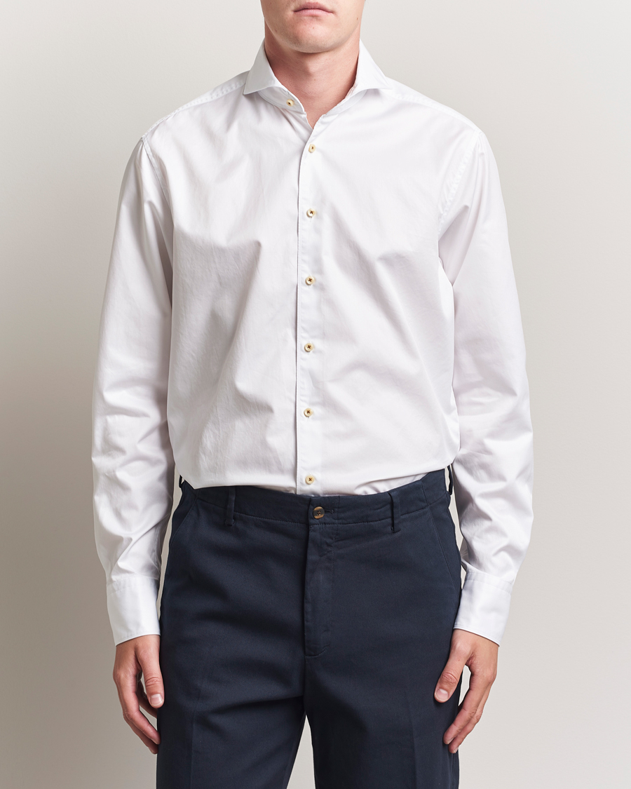 Homme | Chemises | Stenströms | Regular Fit Washed Cotton Plain Shirt White