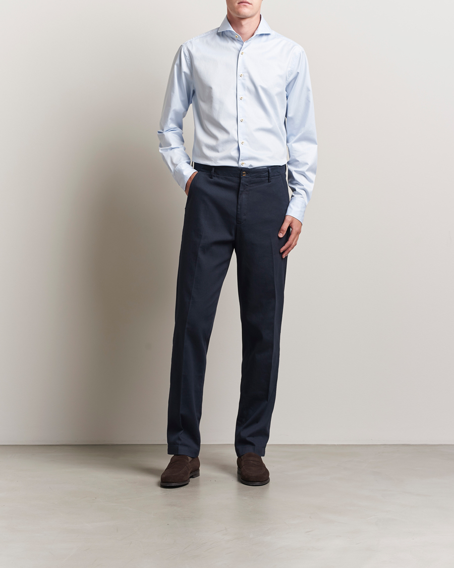 Homme | Chemises | Stenströms | Regular Fit Washed Cotton Plain Shirt Light Blue