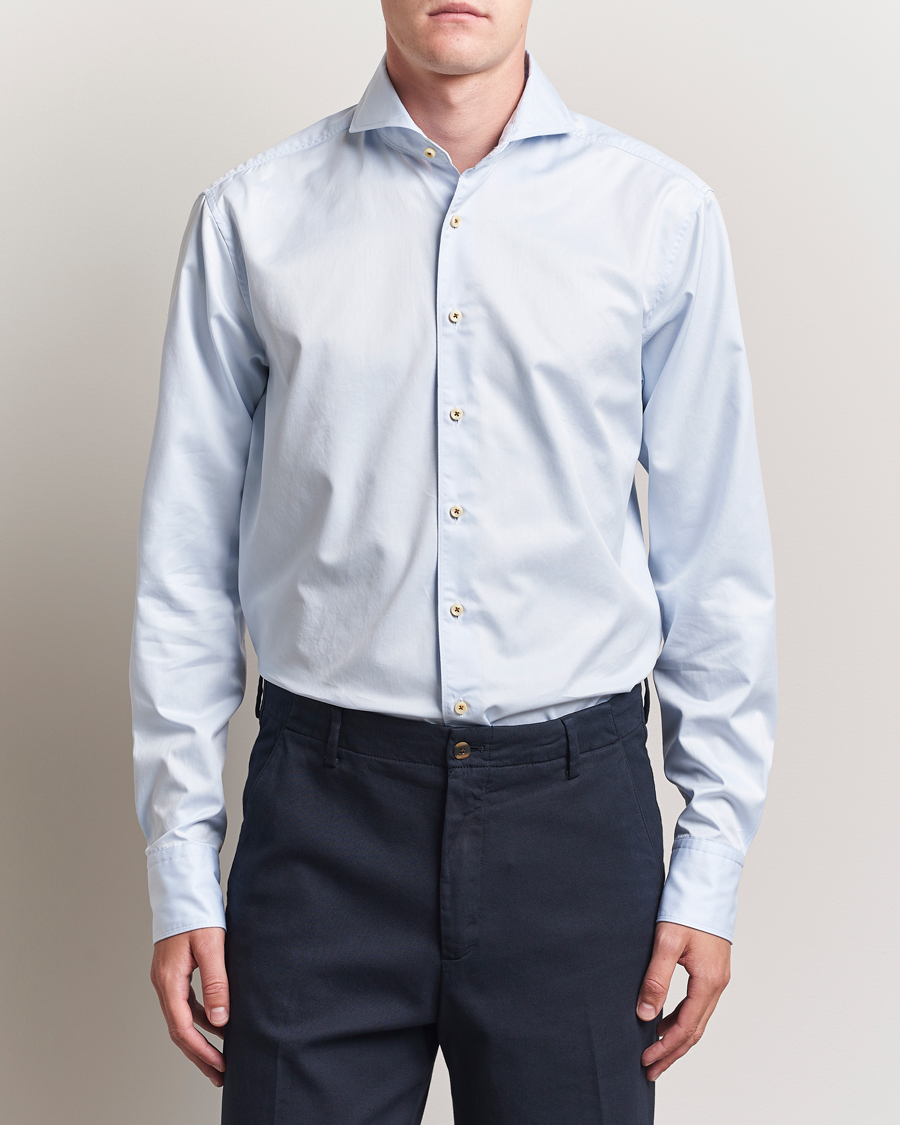 Homme | Chemises | Stenströms | Regular Fit Washed Cotton Plain Shirt Light Blue