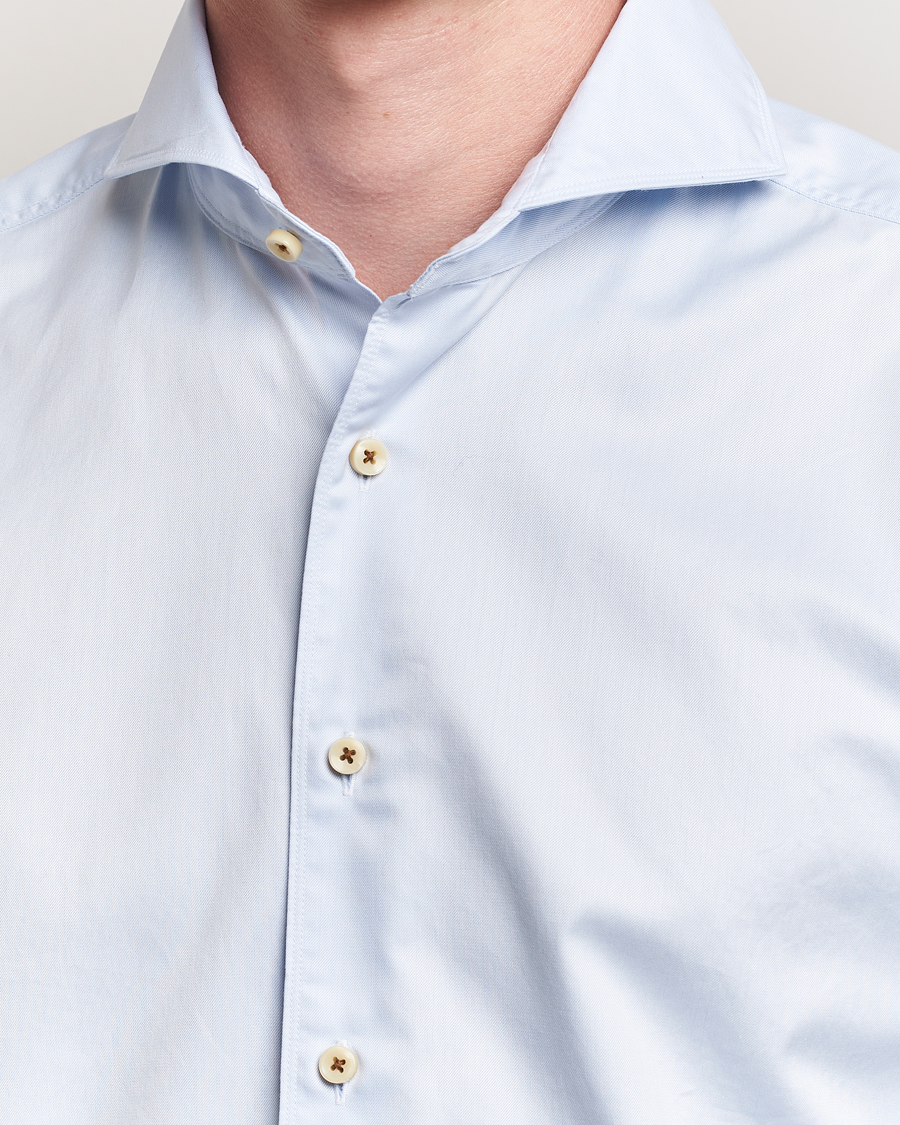 Homme | Chemises | Stenströms | Regular Fit Washed Cotton Plain Shirt Light Blue