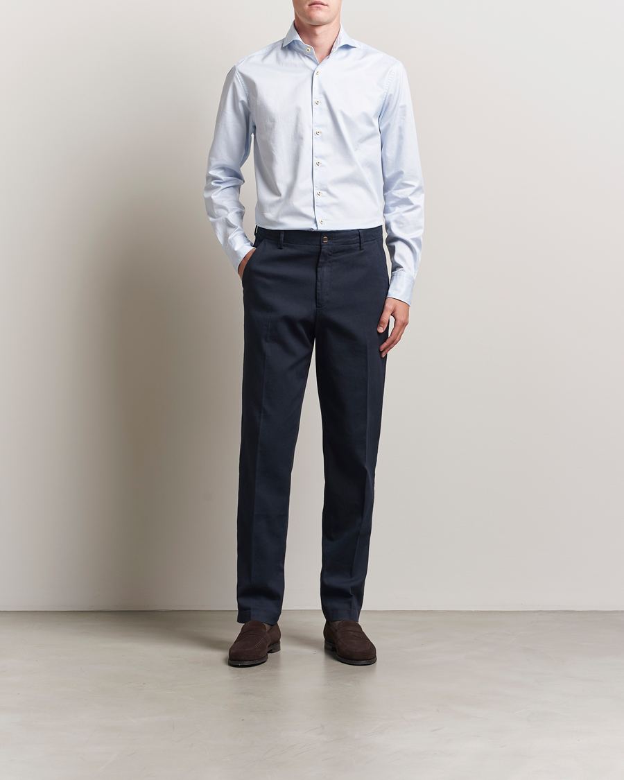Homme | Chemises | Stenströms | Regular Fit Pinstriped Casual Shirt Light Blue