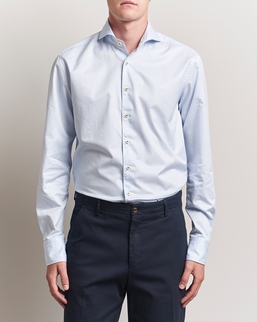 Homme | Chemises | Stenströms | Regular Fit Pinstriped Casual Shirt Light Blue